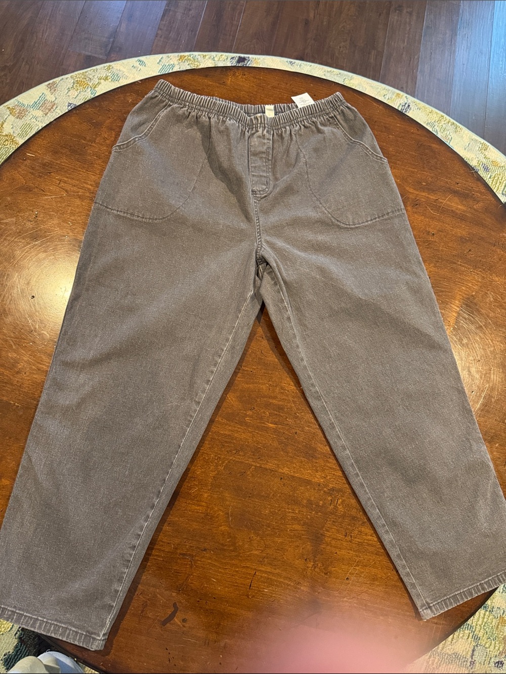 Denim&Co Women’s plus elastic waist stretch denim jeans- muted gray